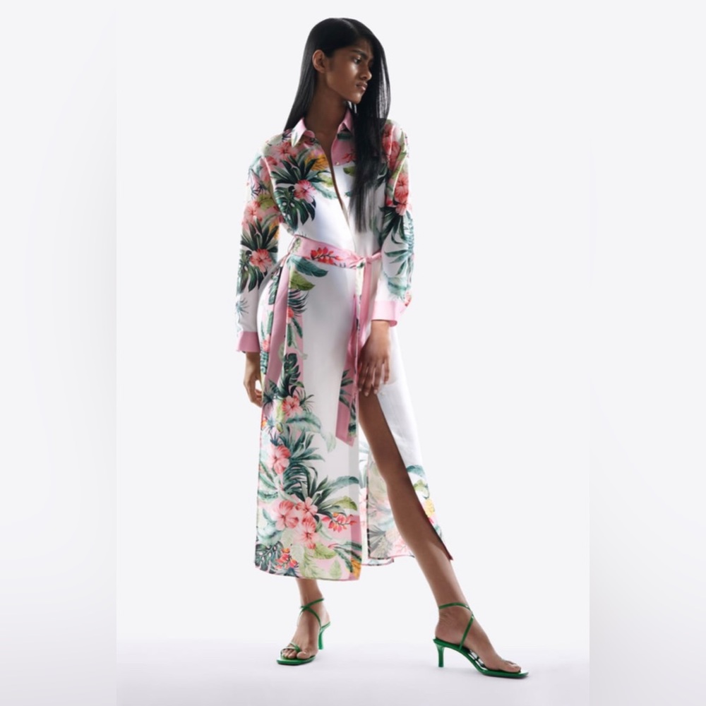 ZARA -Tropical Shirt Dress Multicolored